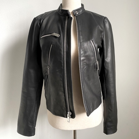 GAP Jackets & Blazers - GAP Leather Moto Jacket w/ zippered pockets Small